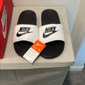 Nike White and Black Slides